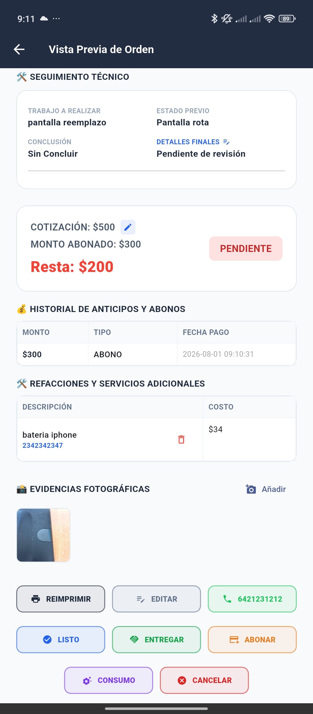 Detalle de Orden